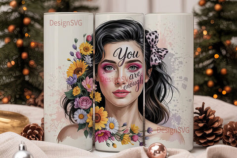 Floral Woman Portrait 20oz Tumbler Sublimation DesignSVG 