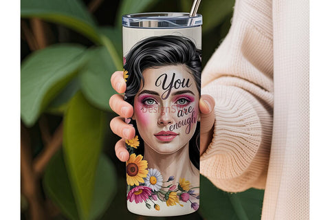 Floral Woman Portrait 20oz Tumbler Sublimation DesignSVG 