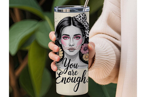 Floral Woman Portrait 20oz Tumbler Sublimation DesignSVG 