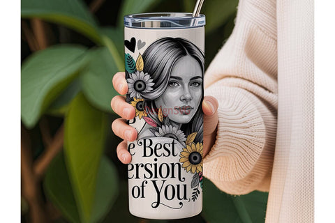 Floral Woman Portrait Tumbler Wrap Sublimation DesignSVG 