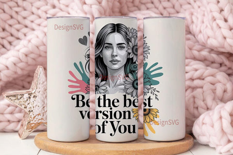 Floral Woman Portrait Tumbler Wrap Sublimation DesignSVG 