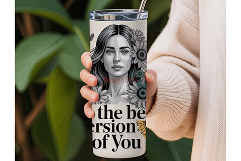 Floral Woman Portrait Tumbler Wrap Sublimation DesignSVG 