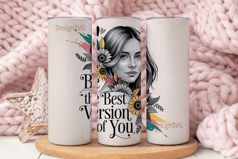 Floral Woman Portrait Tumbler Wrap Sublimation DesignSVG 