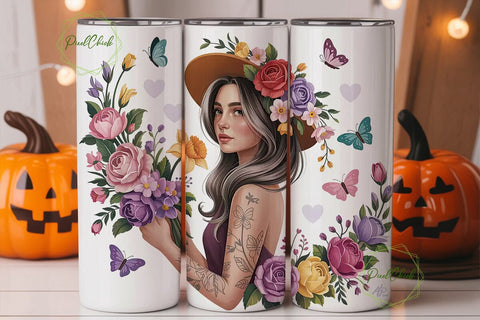 Floral Woman Portrait Tumbler Wrap Sublimation PixelChick 