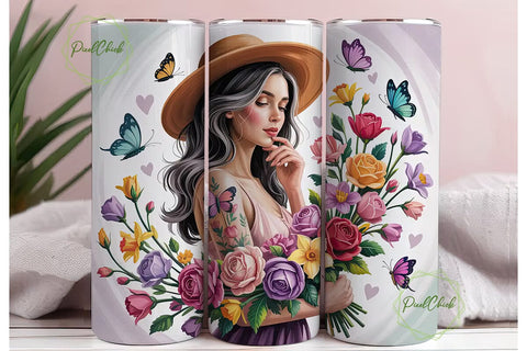 Floral Woman Portrait Tumbler Wrap Sublimation PixelChick 