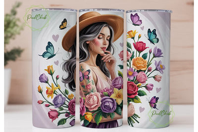 Floral Woman Portrait Tumbler Wrap Sublimation PixelChick 
