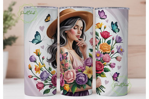 Floral Woman Portrait Tumbler Wrap Sublimation PixelChick 