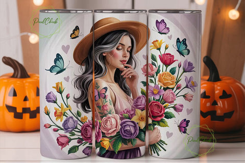 Floral Woman Portrait Tumbler Wrap Sublimation PixelChick 