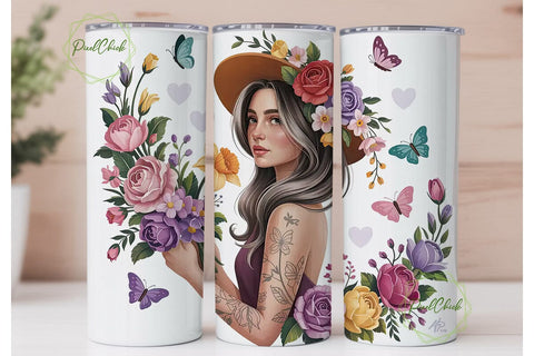 Floral Woman Portrait Tumbler Wrap Sublimation PixelChick 