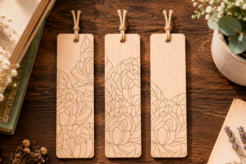 Floral Wooden Bookmark SVG, Peony Flower Bookmark Laser Cut SVG AnastasiyaArtDesign 