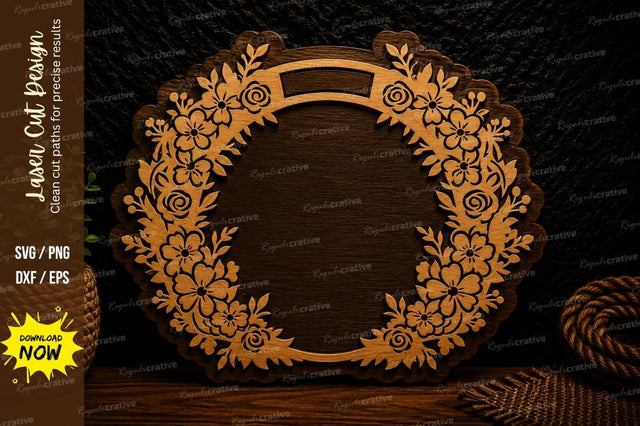 Floral Wreath Frame Laser Cut Svg Design SVG Regulrcrative 