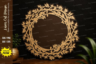 Floral Wreath Frame Laser Cut SVG Design SVG Regulrcrative 