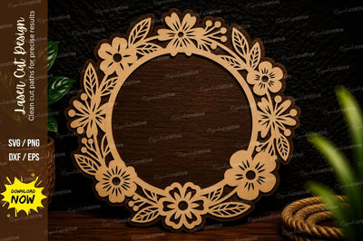 Floral Wreath Frame Laser Cut Svg Design SVG Regulrcrative 