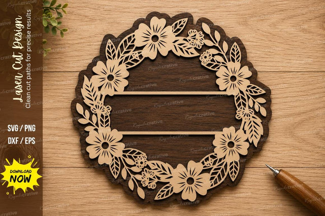 Floral Wreath Name Sign Laser Cut SVG File SVG Regulrcrative 