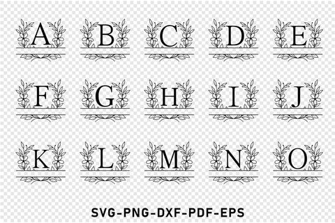 Floral wreath split monogram alphabet letters font family name sign svg design SVG D2PUTRI Designs 