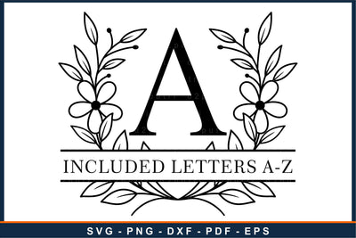 Floral wreath split monogram alphabet letters font family name sign svg design SVG D2PUTRI Designs 