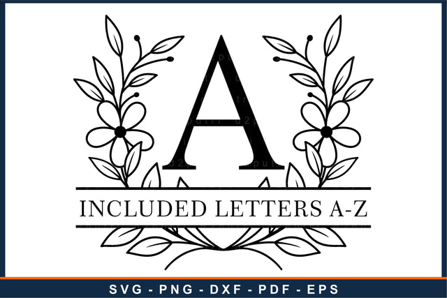 Floral wreath split monogram alphabet letters font family name sign svg design SVG D2PUTRI Designs 