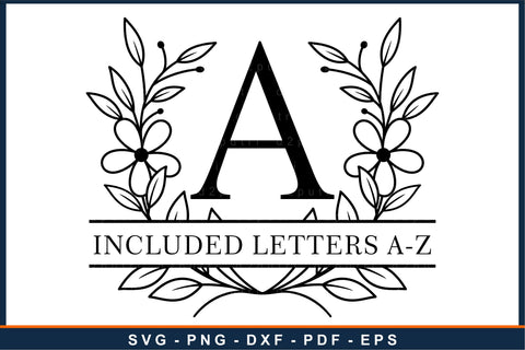Floral wreath split monogram alphabet letters font family name sign svg design SVG D2PUTRI Designs 