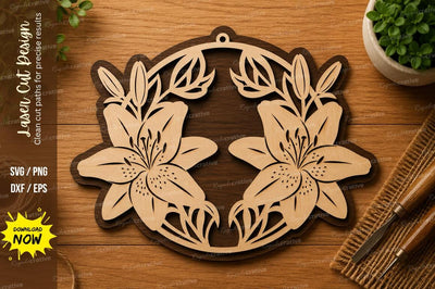 Floral Wreath SVG | Lily Flower Laser Cut File | Glowforge CNC DXF PNG EPS SVG Regulrcrative 