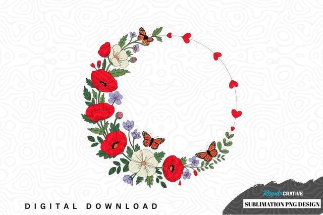 Floral wreath with butterflies sublimation png design Sublimation Regulrcrative 