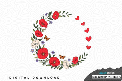 Floral wreath with hearts sublimation png design Sublimation Regulrcrative 