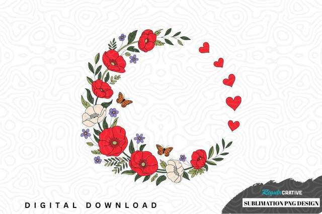 Floral wreath with hearts sublimation png design Sublimation Regulrcrative 