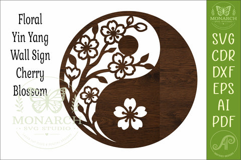 Floral Yin Yang SVG Cherry Blossom Wall Art Laser Cut Nature Decor Design File SVG APInspireddesigns 