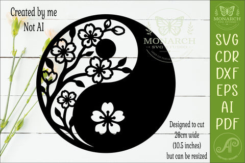 Floral Yin Yang SVG Cherry Blossom Wall Art Laser Cut Nature Decor Design File SVG APInspireddesigns 