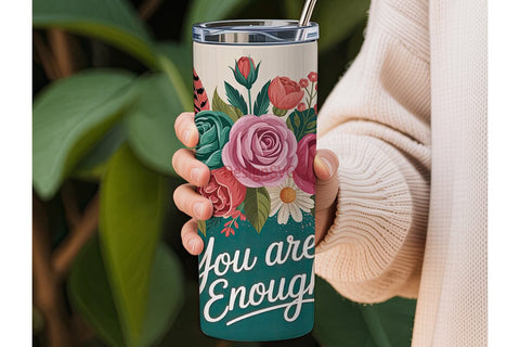 Floral You Are Enough 20oz Tumbler Wrap Sublimation DesignSVG 