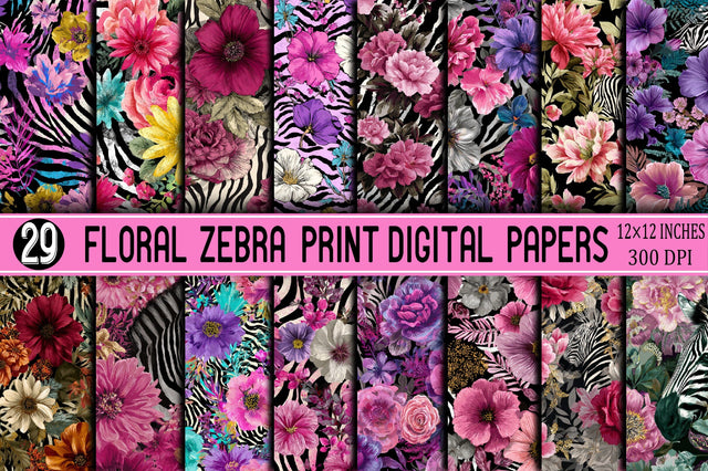 Floral Zebra Print Digital Papers Digital Pattern SVGArt 