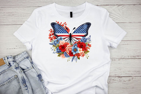 Florals Butterfly USA Flag Sublimation Clipart Bundle Sublimation Designangry 