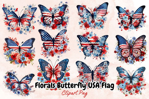 Florals Butterfly USA Flag Sublimation Clipart Bundle Sublimation Designangry 