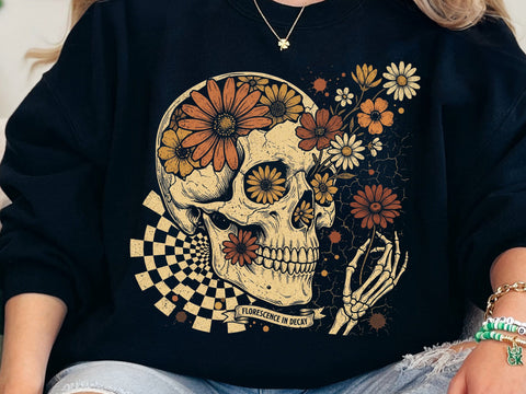 Florescence in Decay Skull PNG, Floral Gothic Skeleton Design SVG DesignDestine 
