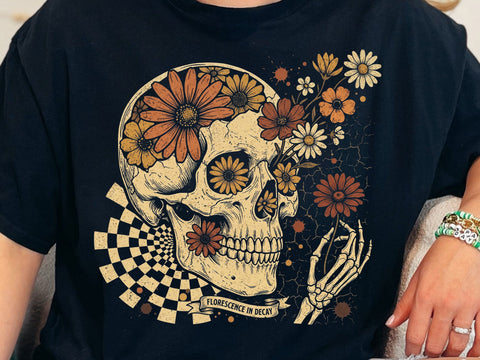 Florescence in Decay Skull PNG, Floral Gothic Skeleton Design SVG DesignDestine 