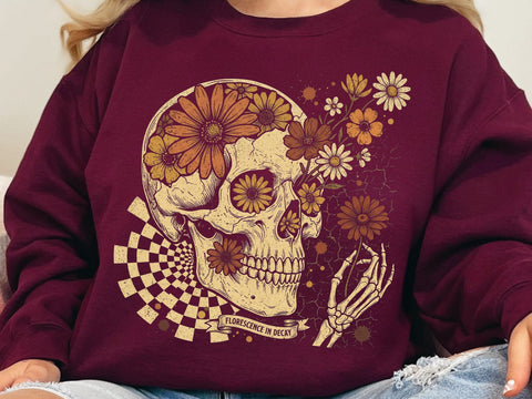 Florescence in Decay Skull PNG, Floral Gothic Skeleton Design SVG DesignDestine 