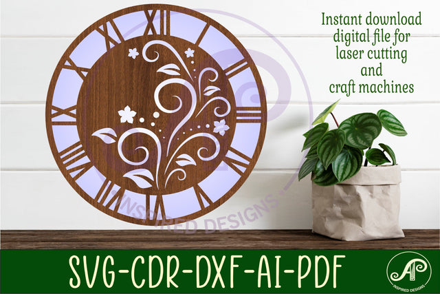 Flourish flowers wall clock laser cut files, SVG file SVG APInspireddesigns 