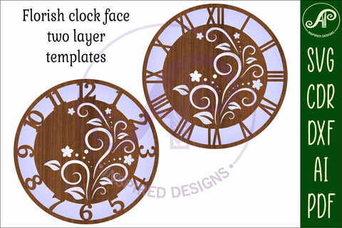 Flourish flowers wall clock laser cut files, SVG file SVG APInspireddesigns 