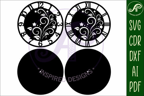 Flourish flowers wall clock laser cut files, SVG file SVG APInspireddesigns 