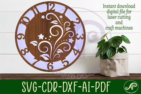 Flourish flowers wall clock laser cut files, SVG file SVG APInspireddesigns 