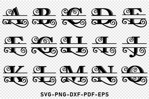 Flourish Monogram Split Alphabet Letters SVG Cut Files, Split Font SVG Bundle, family monogram SVG, SVG D2PUTRI Designs 