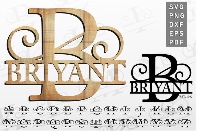 Flourish Split Alphabet Monogram Letters SVG Cut Files, Split Font SVG Bundle SVG D2PUTRI Designs 