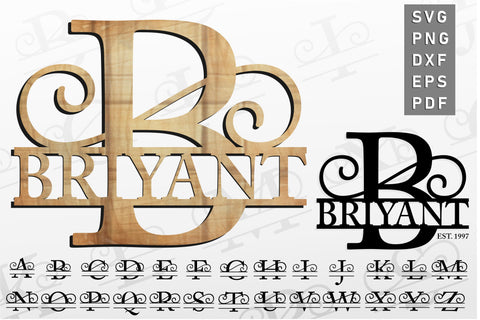 Flourish Split Alphabet Monogram Letters SVG Cut Files, Split Font SVG Bundle SVG D2PUTRI Designs 