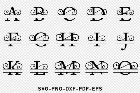 Flourish Split Alphabet Monogram Letters SVG Cut Files, Split Font SVG Bundle SVG D2PUTRI Designs 