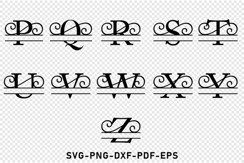 Flourish Split Alphabet Monogram Letters SVG Cut Files, Split Font SVG Bundle SVG D2PUTRI Designs 