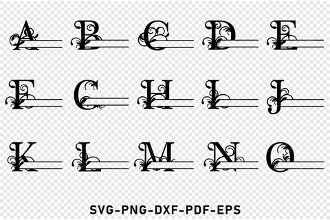 Flourish Split Monogram Alphabet Letters SVG Cut Files, Split Font SVG Bundle, family monogram SVG, SVG D2PUTRI Designs 