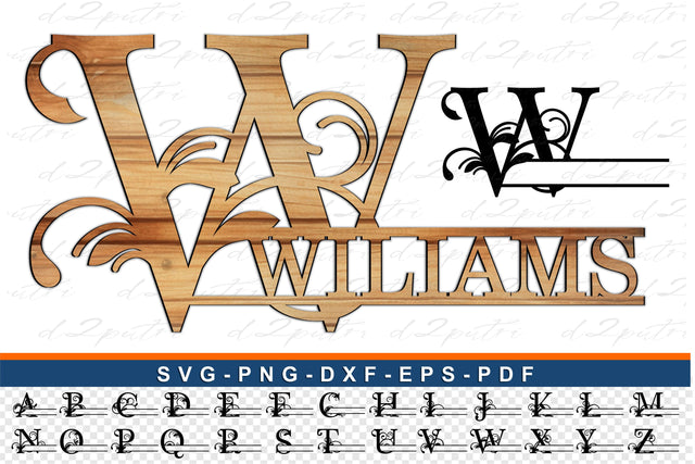 Flourish Split Monogram Alphabet Letters SVG Cut Files, Split Font SVG Bundle, family monogram SVG, SVG D2PUTRI Designs 