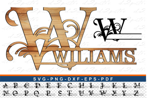 Flourish Split Monogram Alphabet Letters SVG Cut Files, Split Font SVG Bundle, family monogram SVG, SVG D2PUTRI Designs 