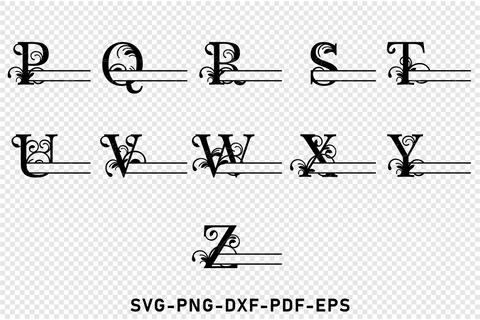 Flourish Split Monogram Alphabet Letters SVG Cut Files, Split Font SVG Bundle, family monogram SVG, SVG D2PUTRI Designs 