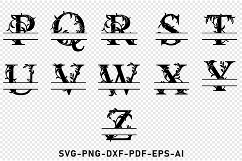 Flourish Split Monogram Letters Set SVG Designs Bundle, Split Alphabet Family Name Sign, Wedding Split Font SVG Cut Files SVG D2PUTRI Designs 