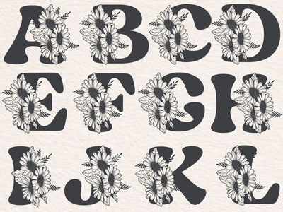 Flower A to Z Alphabet with Daisies and Leaves Svg file, Flower 0 to 9 Numbers Svg, Alphabet Svg,Daisy Flower Ornaments,Wedding table number SVG DesignDestine 